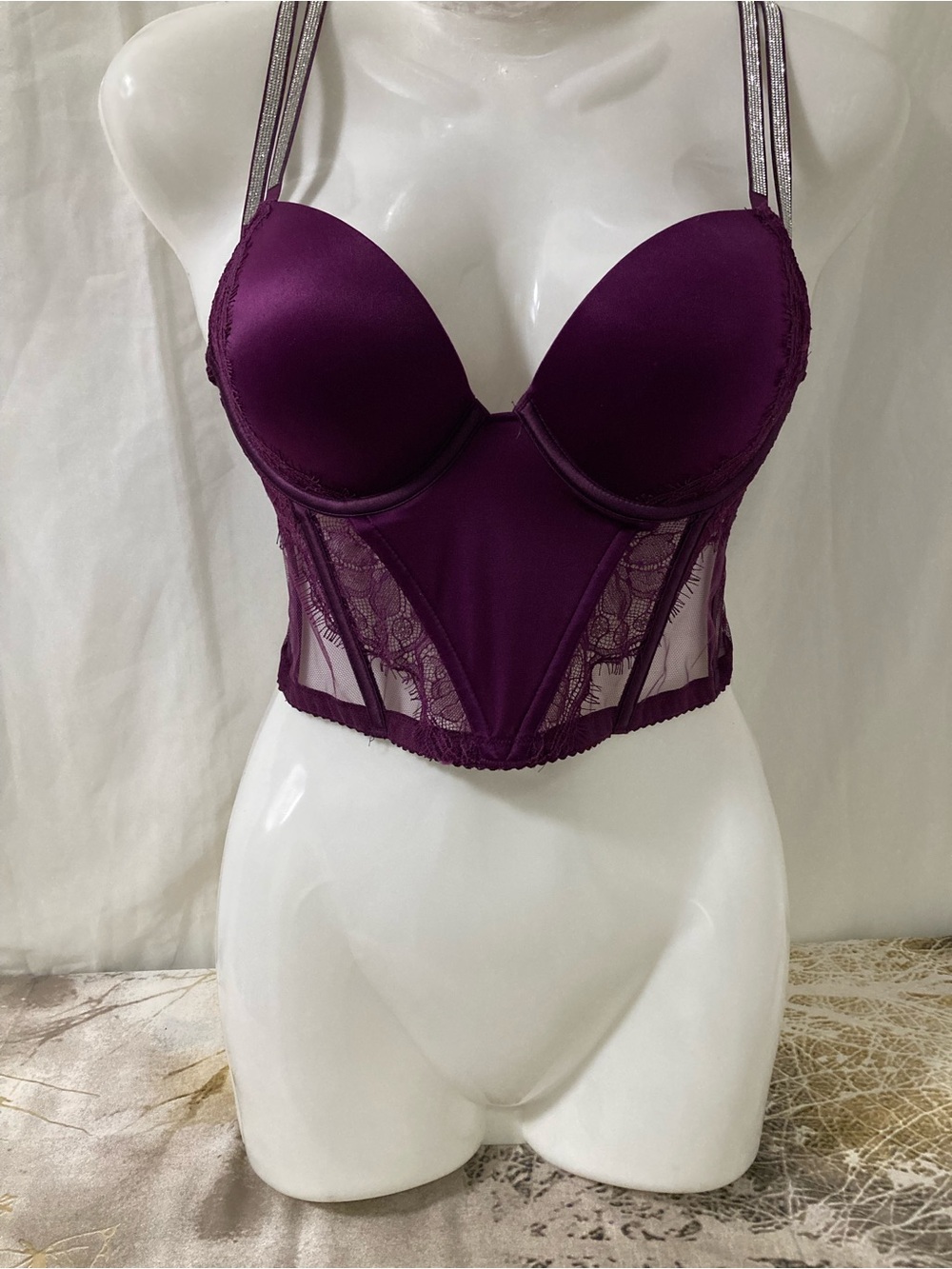 Victoria’s Secret Very Sexy  32C Purple Lace Mesh Longline Corset NWT
